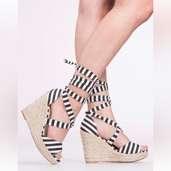 Womens Lace Up Platform Wedge Open Toe Cross Slingback Summer Shoes Size 5.5 - Picture 2 of 11